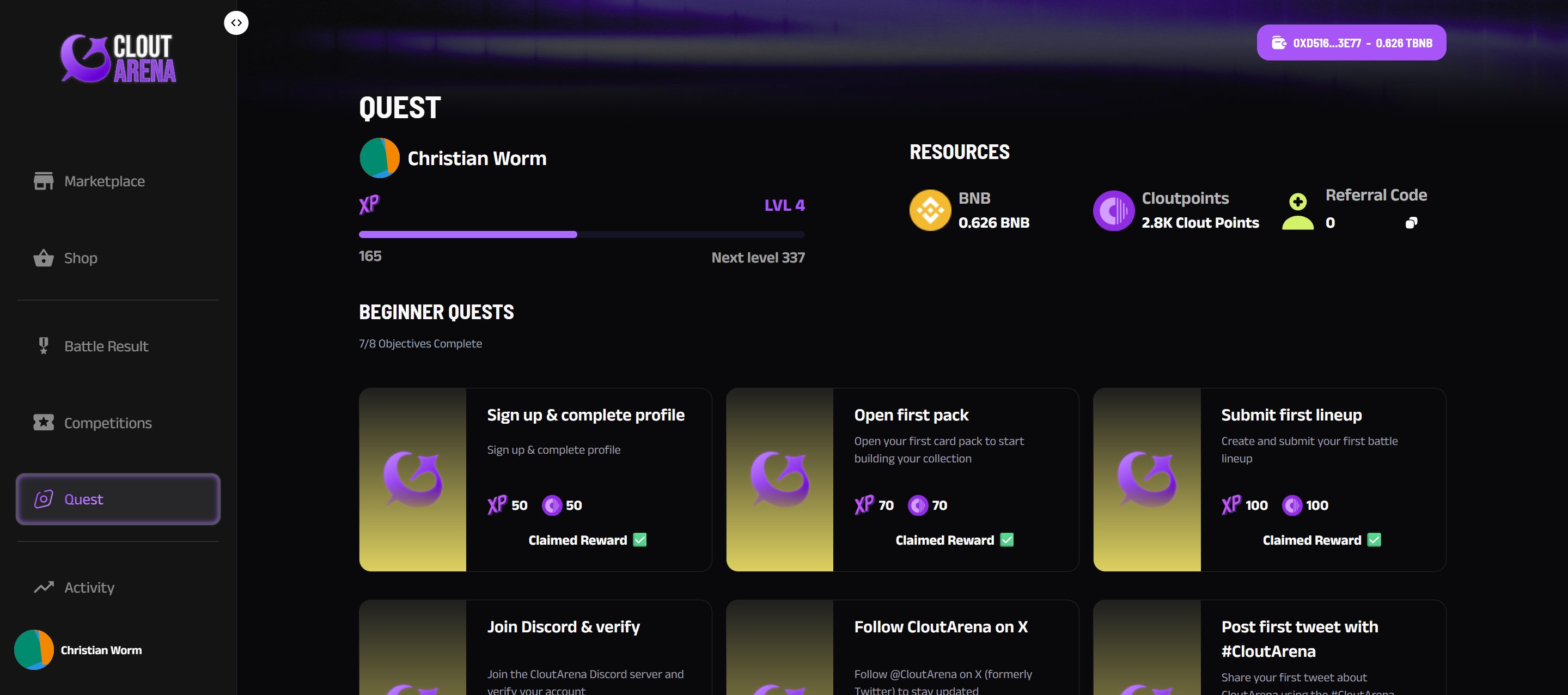 CloutArena Winning Rank Interface
